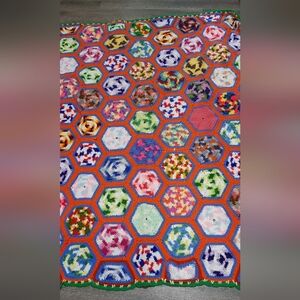 Vintage 70's Afghan Granny Square Crochet Multi Color Blanket Throw Boho